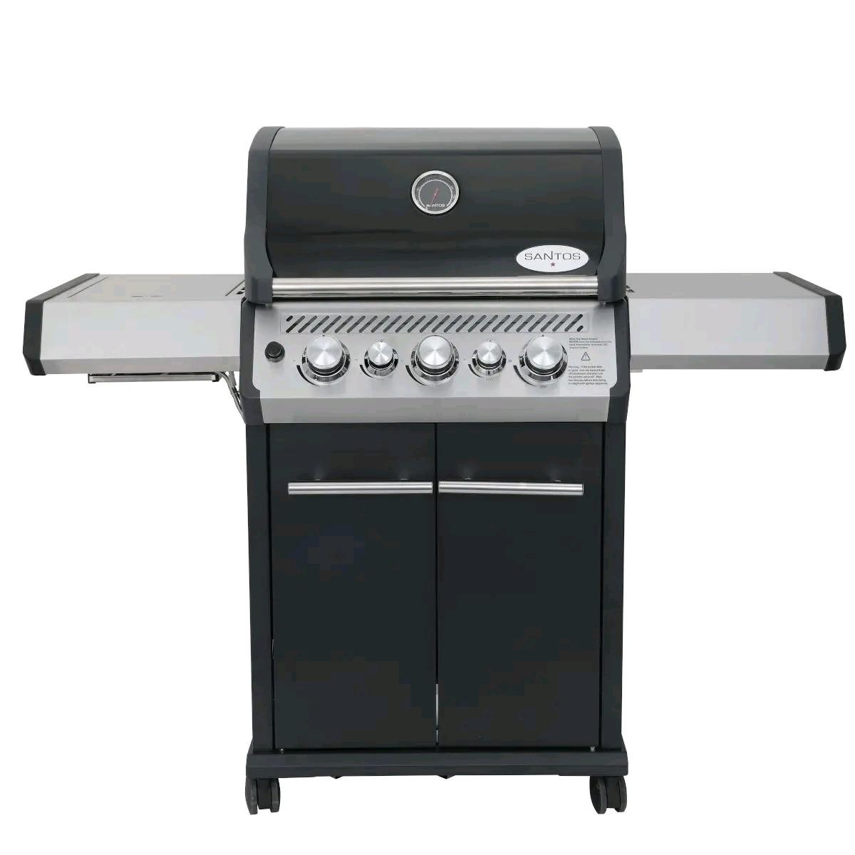 Santos  S S-318 - Gasgrill Seiten- und Heckbrenner, Schwarz inkl. Drehspiess, Rostheber 