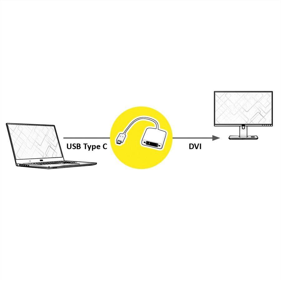 Roline  ROLINE 12.03.3205 Videokabel-Adapter 0,1 m USB Typ-C DVI-D Silber, Weiß 