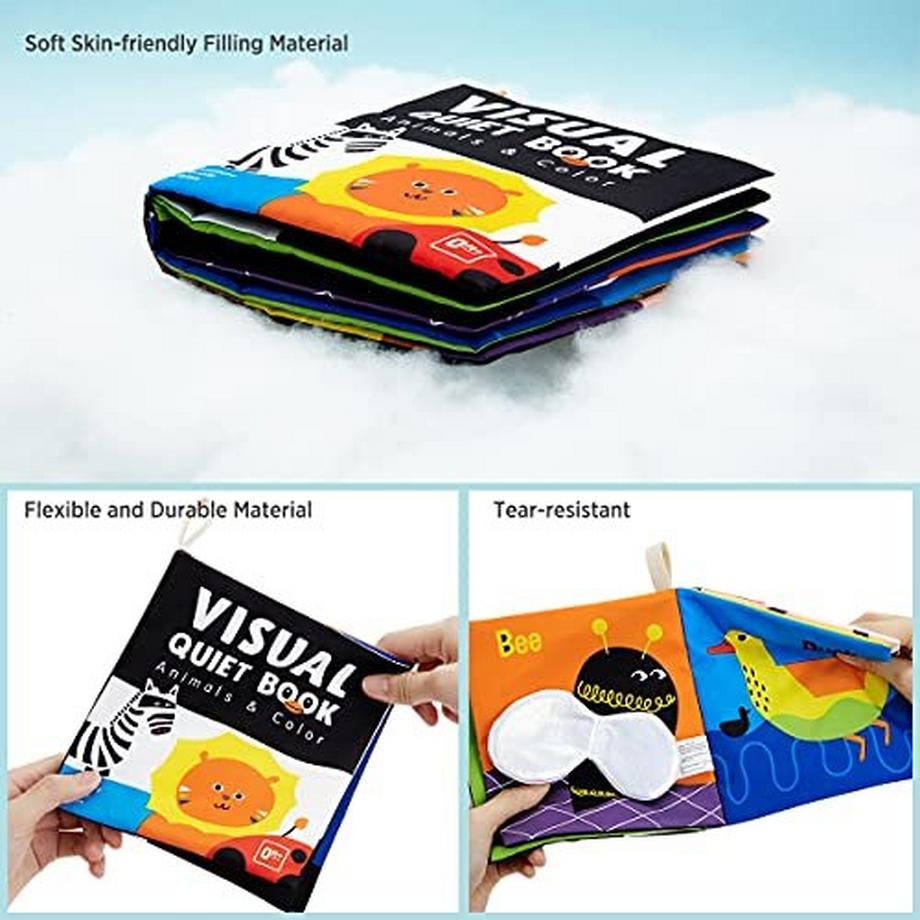 Activity-board  Baby-Stoffbücher Hochkontrastreiche Schwarz-Weiß-Bücher Knisterbuch zum Anfassen und Fühlen Frühe 