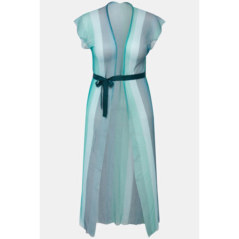 Ulla Popken Caffettano Aperto Mesh Glitterato Righe Mezza Manica  