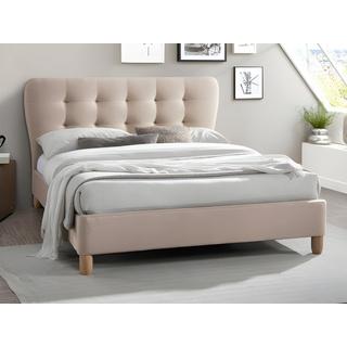 Vente-unique Lit 140 x 190 cm avec tête de lit capitonnée - Tissu - Beige + Matelas - ELIDE  