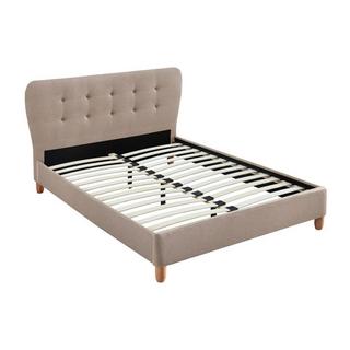 Vente-unique Lit 140 x 190 cm avec tête de lit capitonnée - Tissu - Beige + Matelas - ELIDE  