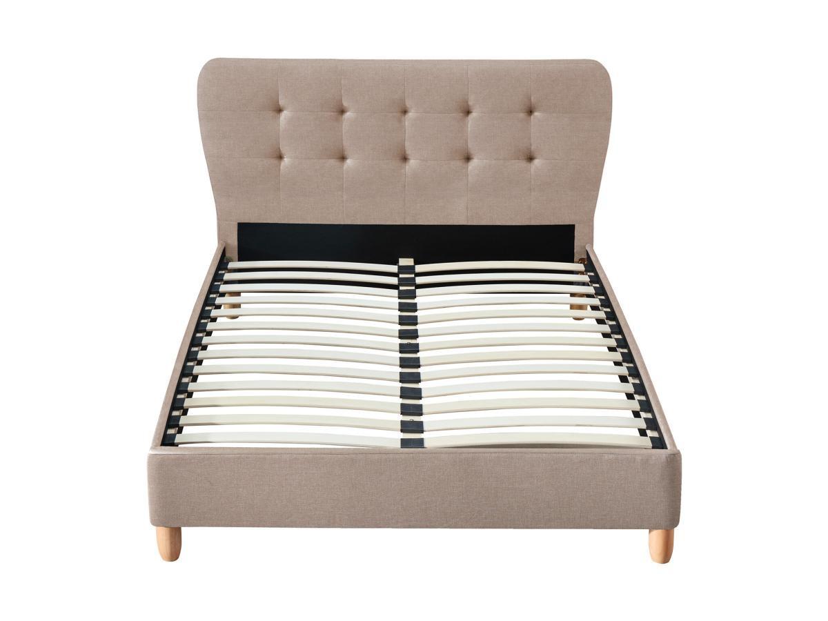 Vente-unique Lit 140 x 190 cm avec tête de lit capitonnée - Tissu - Beige + Matelas - ELIDE  