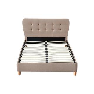 Vente-unique Lit 140 x 190 cm avec tête de lit capitonnée - Tissu - Beige + Matelas - ELIDE  