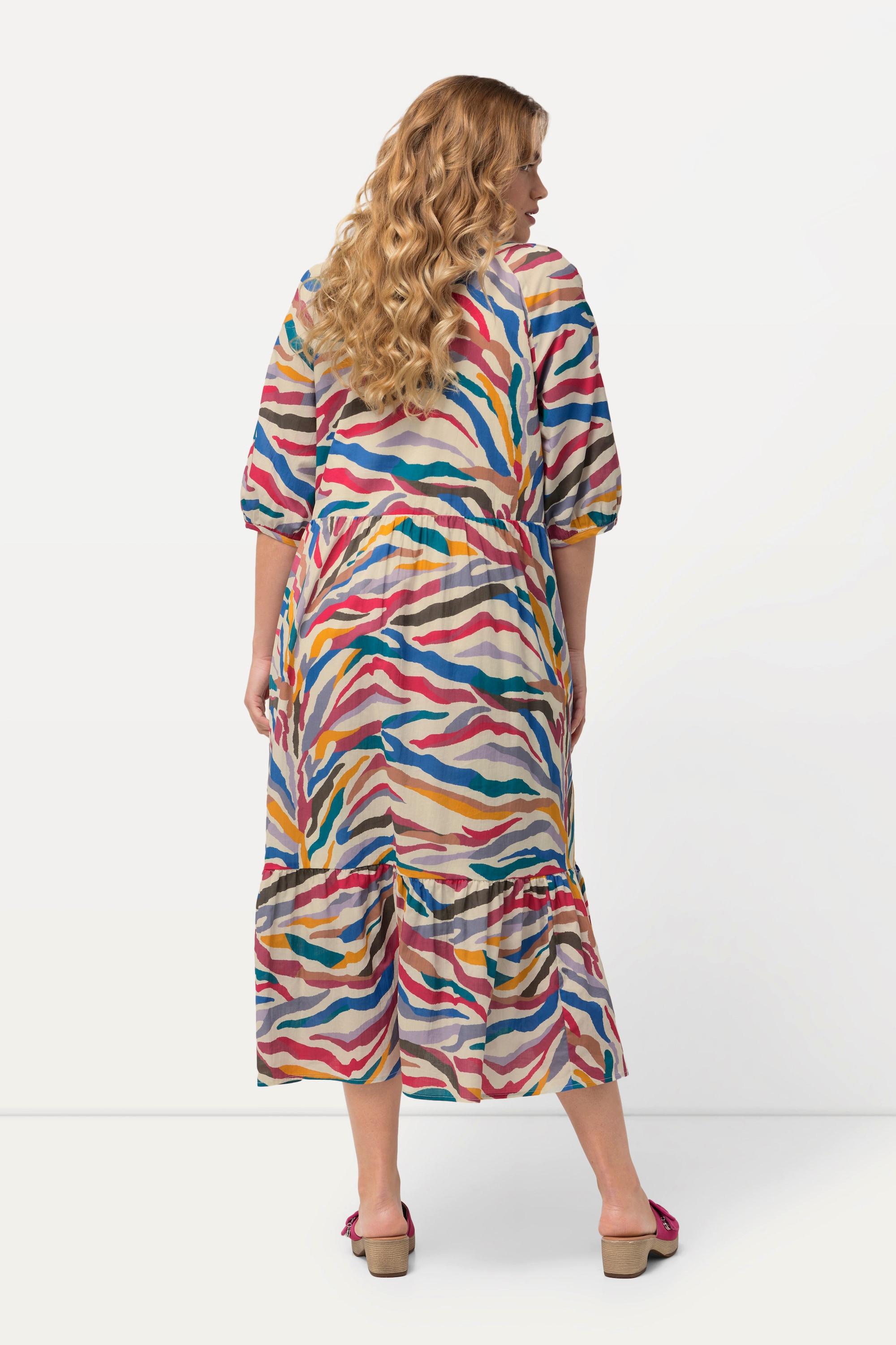 Ulla Popken Abito midi taglio svasato scollo a V mezze maniche arricciate  