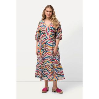 Ulla Popken Abito midi taglio svasato scollo a V mezze maniche arricciate  