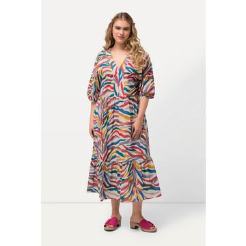 Abito midi dal taglio svasato con scollo a V e mezze maniche arricciate