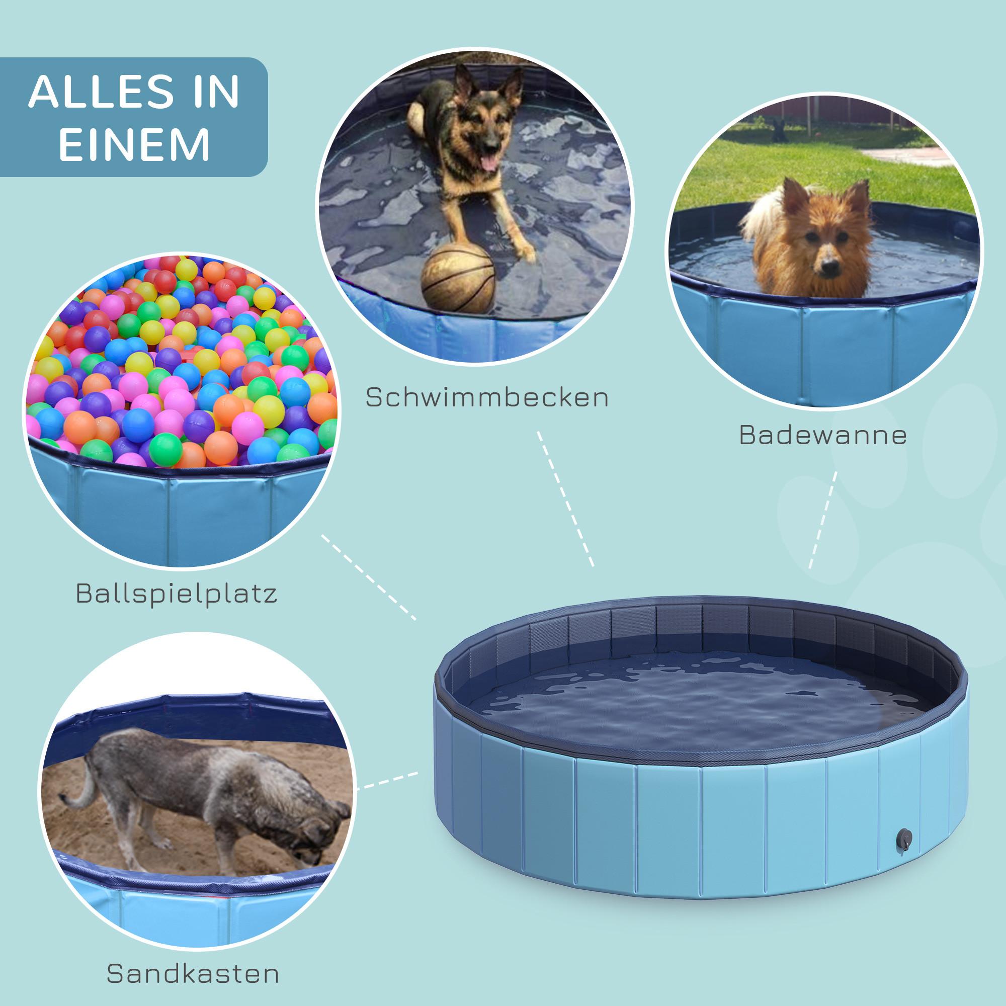 PawHut  Dog Pool Grande Piscina Per Cani, Piscina Per Bambini In Pvc + Legno, Blu, Diametro 140 X Altezza 30 Cm, Ideale Per L'Estate 