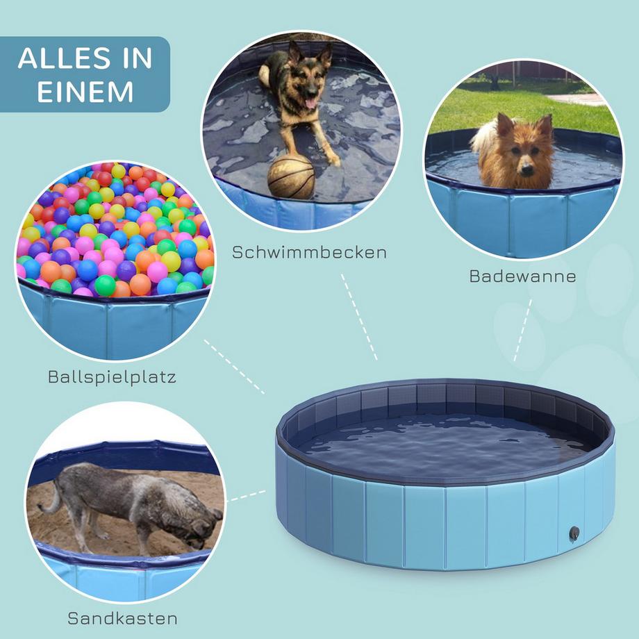Northio  Dog Pool Grande Piscina Per Cani, Piscina Per Bambini In Pvc + Legno, Blu, Diametro 140 X Altezza 30 Cm, Ideale Per L'Estate 