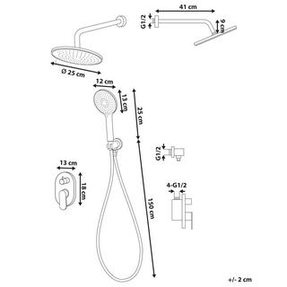 Beliani Ensemble de douche encastrée avec douche pluie en Laiton Moderne TINGUIRIRICA  