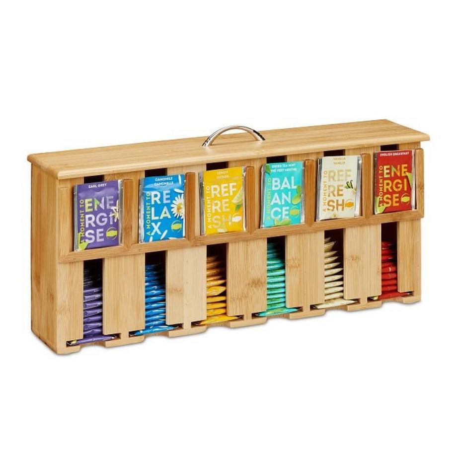 Distributeur de sachets de thé en bambou à 6 compartiments