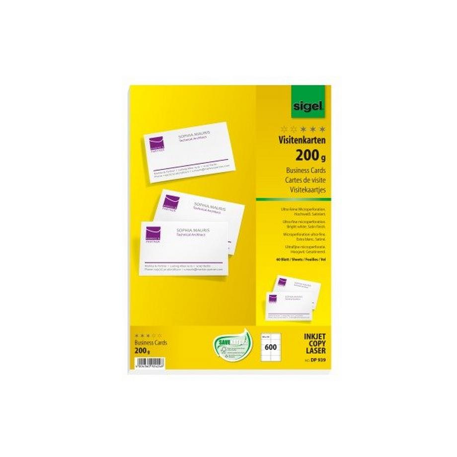 Sigel SIGEL Visitenkarten 85x55mm DP939 weiss, 200g doppels. 600 Stück  