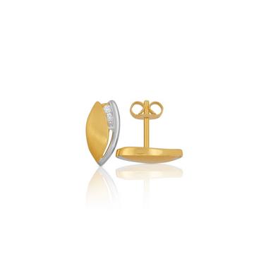 Clous d'oreilles bicolores or jaune/blanc 750 diamant 0.06ct. 10x6mm