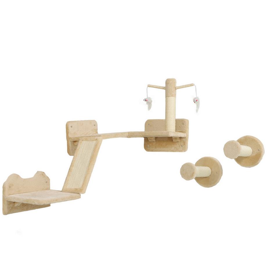 Northio  Ensemble de mur d'escalade pour chat, meubles pour chat 3 pièces avec griffoir, plaques de saut, griffoir, balle de jeu, pour chats jusqu'à 5 kg, sisal, beige 