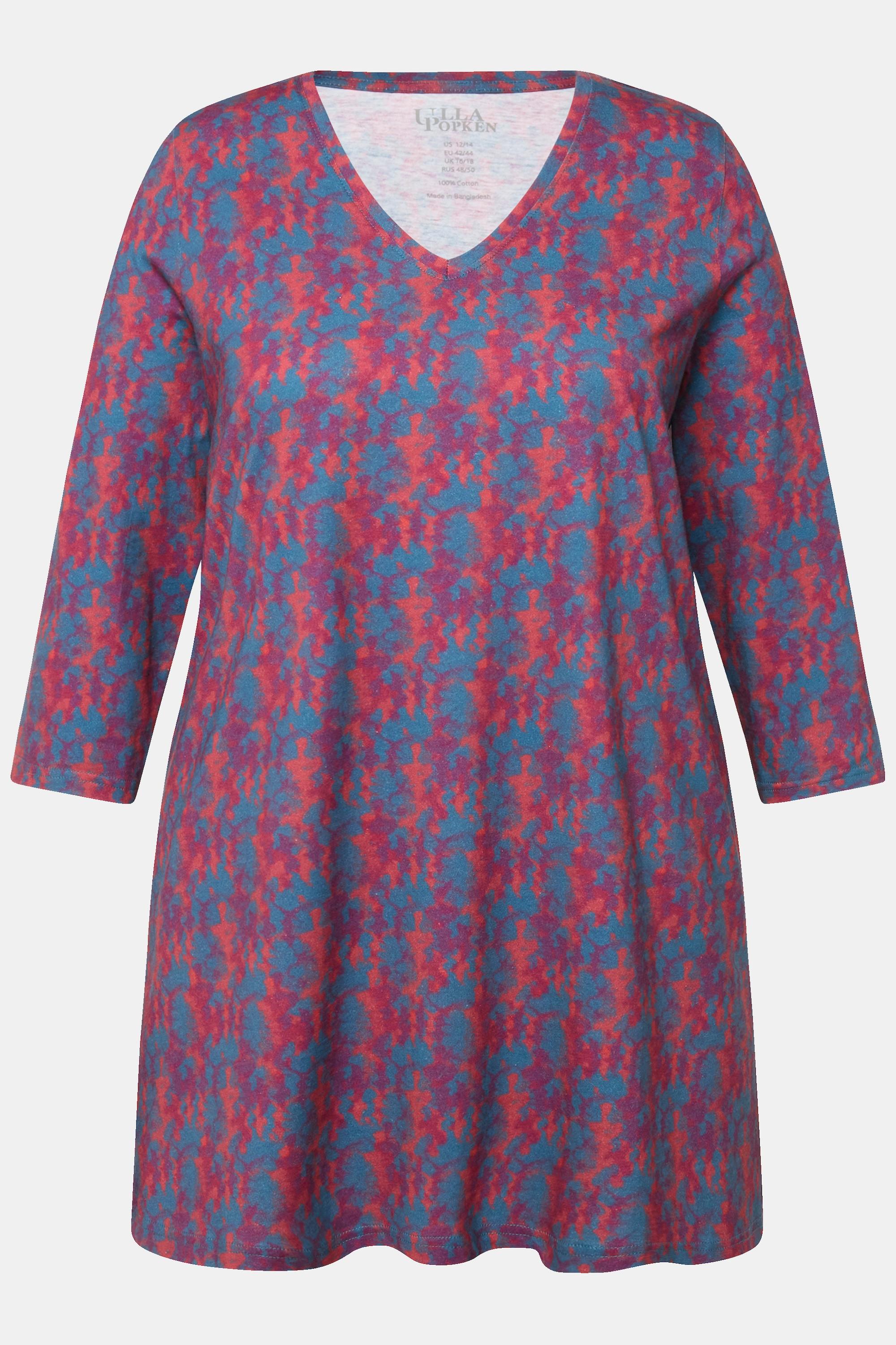 Ulla Popken  Longshirt, Batikmuster, A-Linie, V-Ausschnitt, 3/4-Arm 