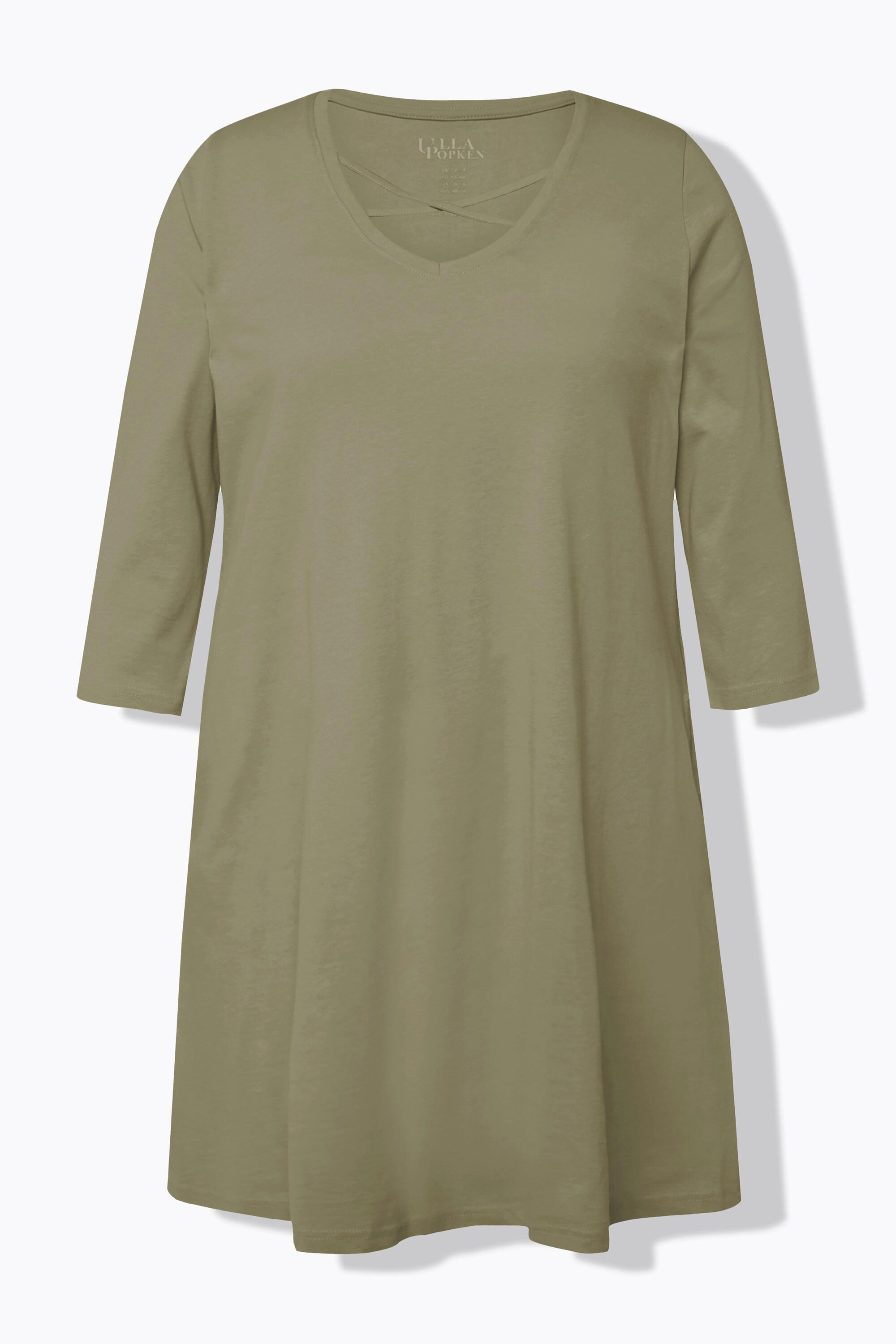 Ulla Popken  Longshirt, Zierbänder, A-Linie, V-Ausschnitt, 3/4-Arm 