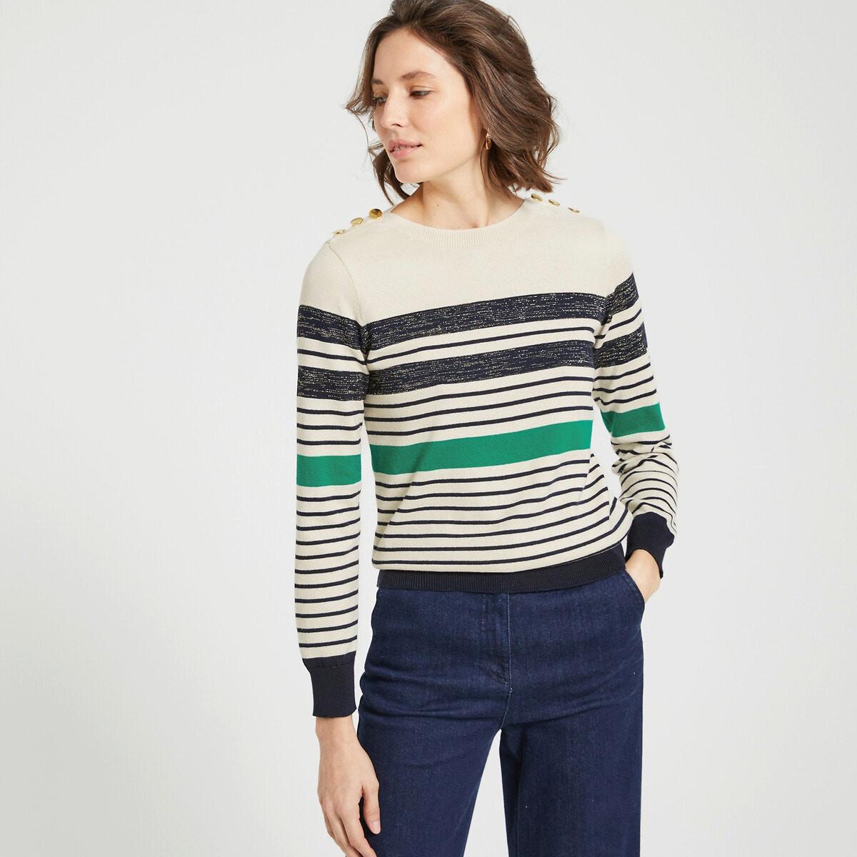 Image of Gestreifter Feinstrickpullover Mit Rundem Ausschnitt Damen 42