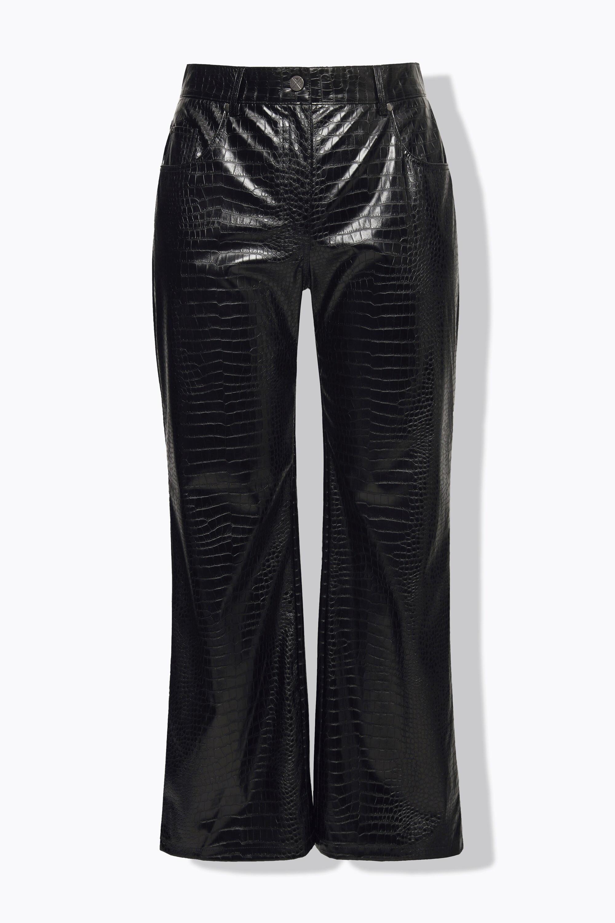 Ulla Popken  Pantalon large en similicuir Mary, gaufrage croco 