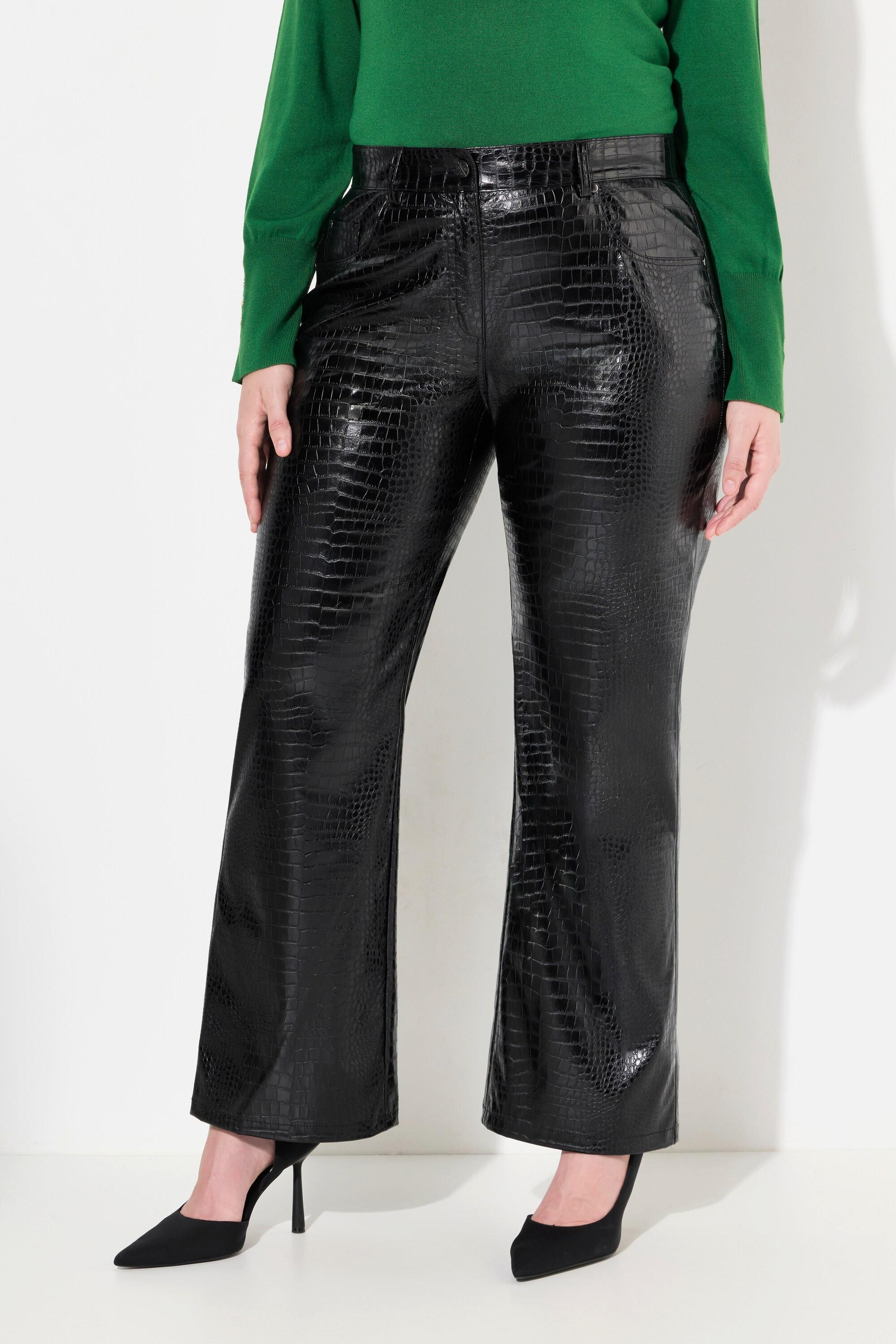 Ulla Popken  Pantalon large en similicuir Mary, gaufrage croco 