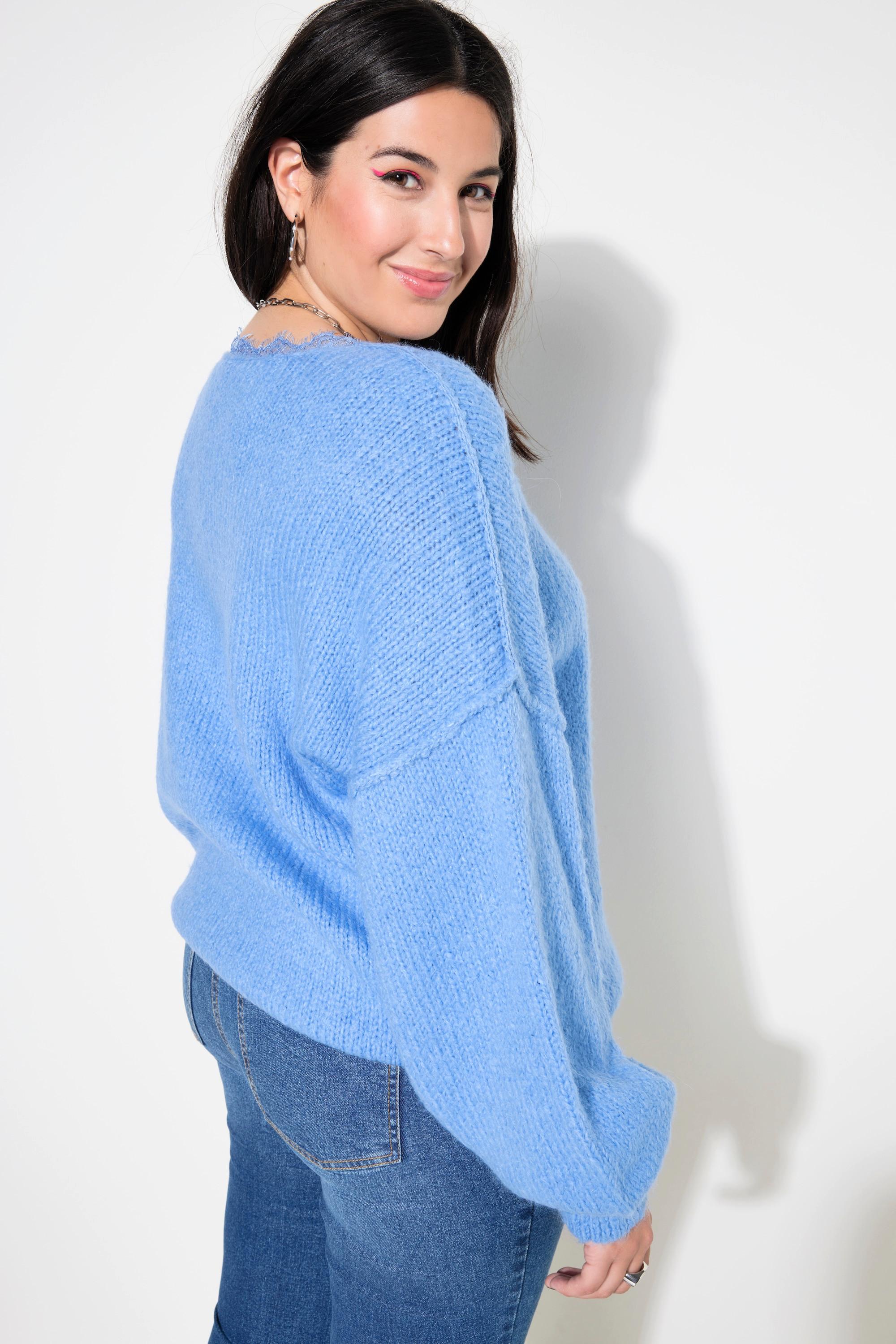 Studio Untold  Pullover, V-Ausschnitt mit Spitze, weiter Langarm 