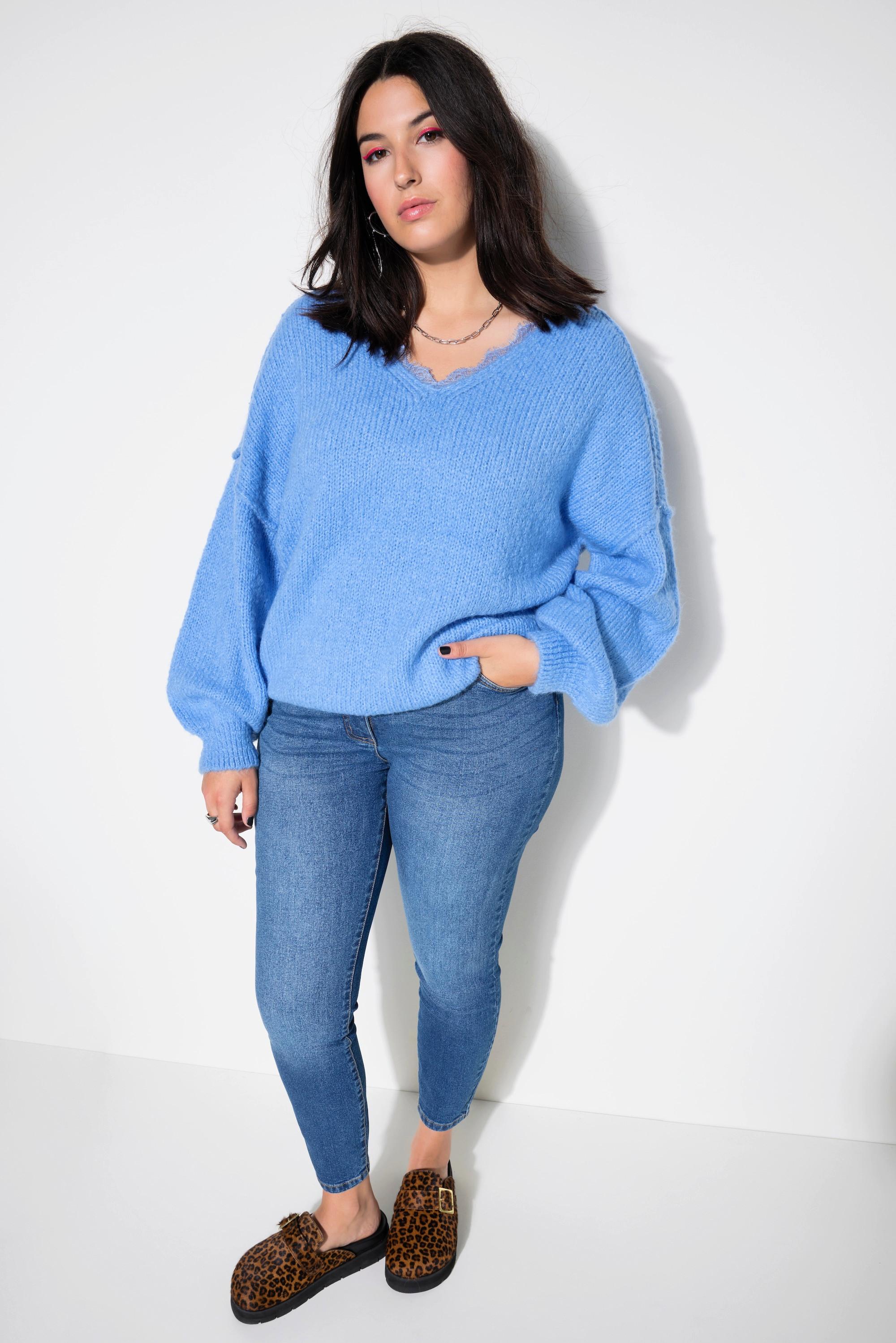 Studio Untold  Pullover, V-Ausschnitt mit Spitze, weiter Langarm 