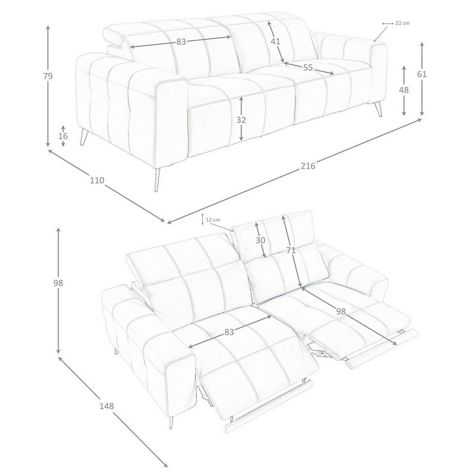 ANGEL CERDA Divano relax a 3 posti in pelle grigia  