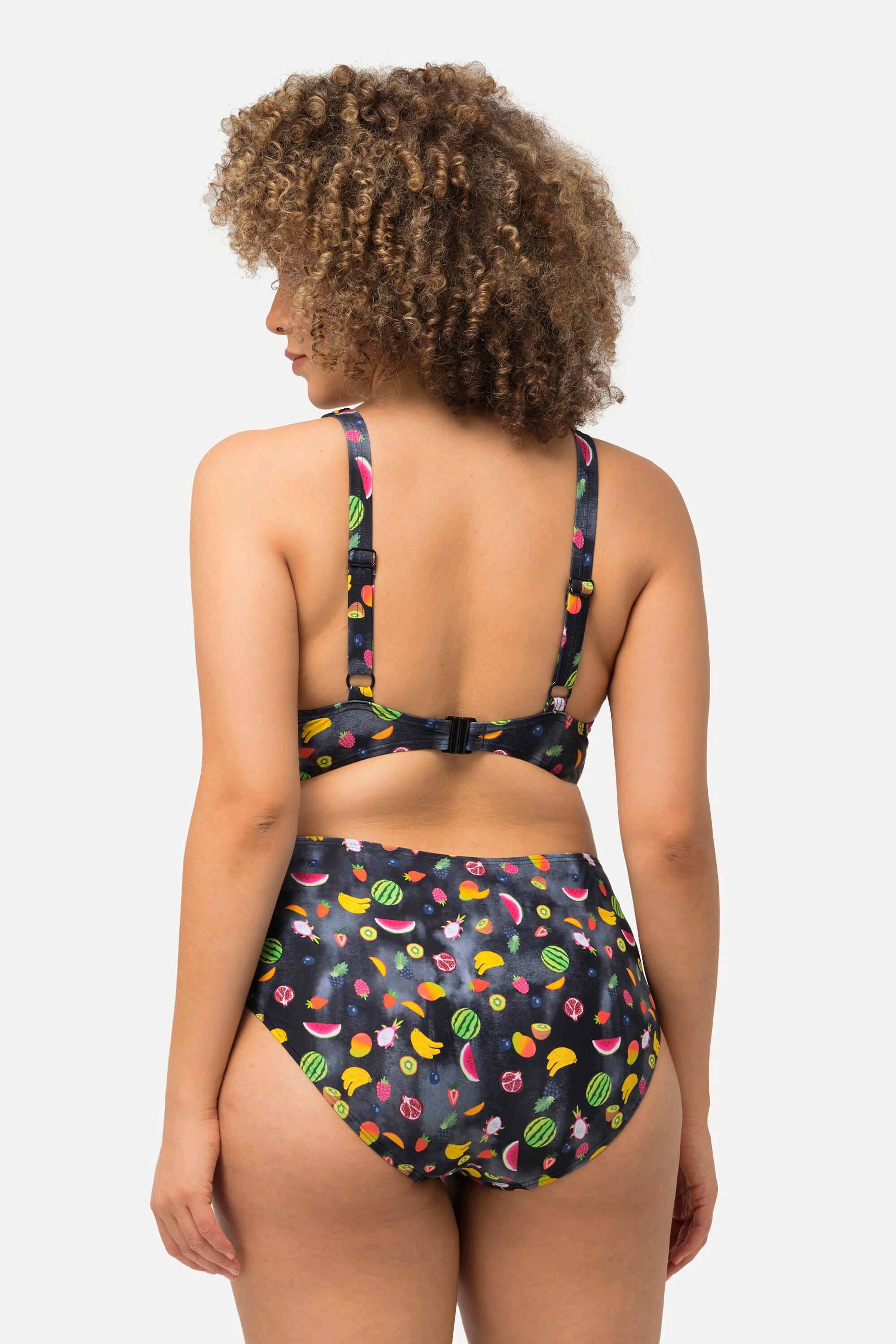 Ulla Popken  Bikini avec anneaux fantaisie, bonnets souples. Matière recyclée dans un joli imprimé fruits. 