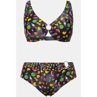 Ulla Popken  Bikini avec anneaux fantaisie, bonnets souples. Matière recyclée dans un joli imprimé fruits. 