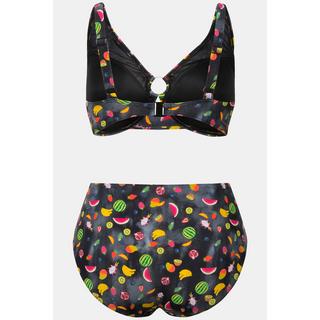 Ulla Popken  Bikini avec anneaux fantaisie, bonnets souples. Matière recyclée dans un joli imprimé fruits. 