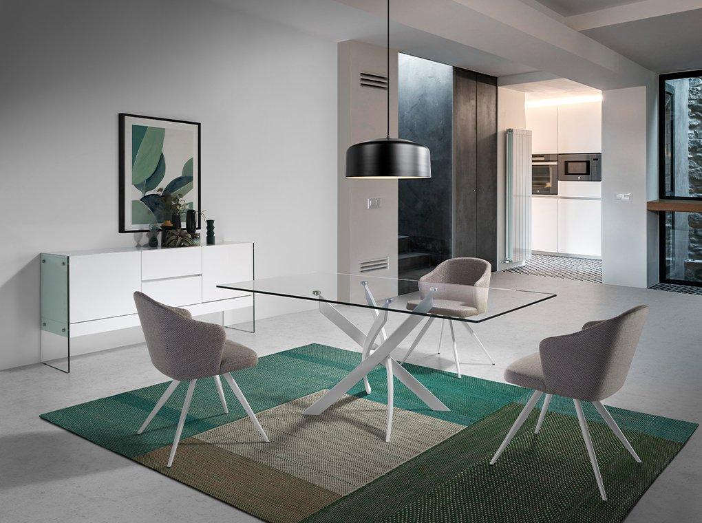 ANGEL CERDA Esstisch Rechteckig gehärtetes Glas auser Stahl  