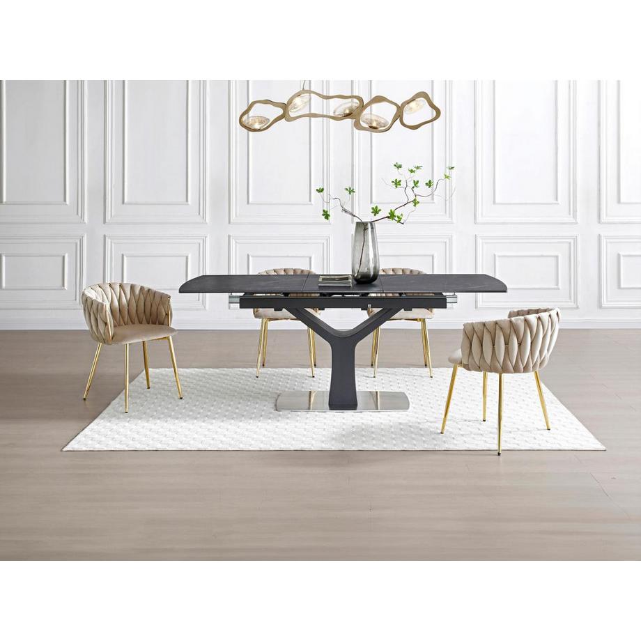 Vente-unique Set mit 6 Stühlen aus Samt & goldenem Metall - Beige - ELEGANO  