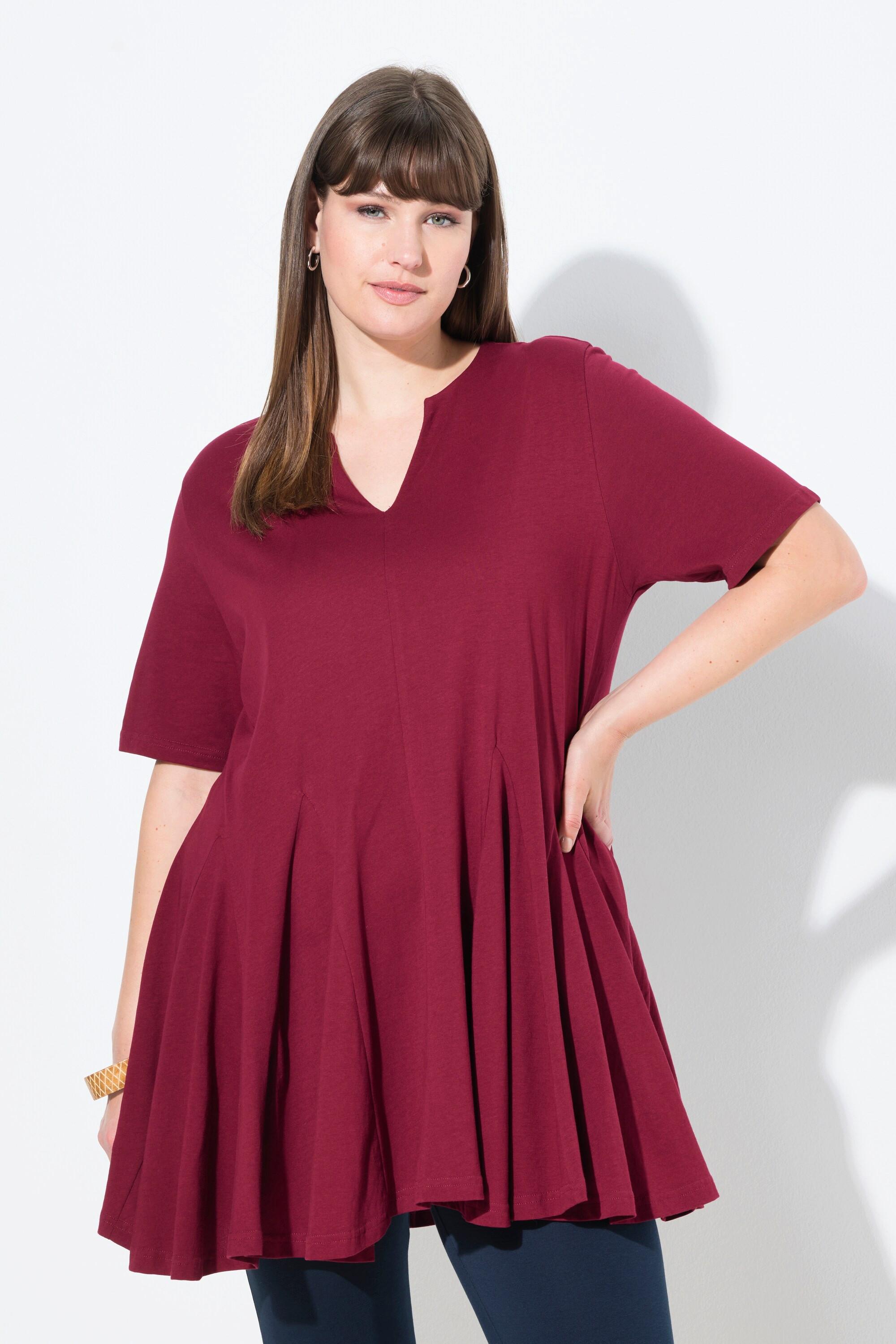 Ulla Popken T-Shirt Taglio Svasato Scollo a Tunica Mezze Maniche  