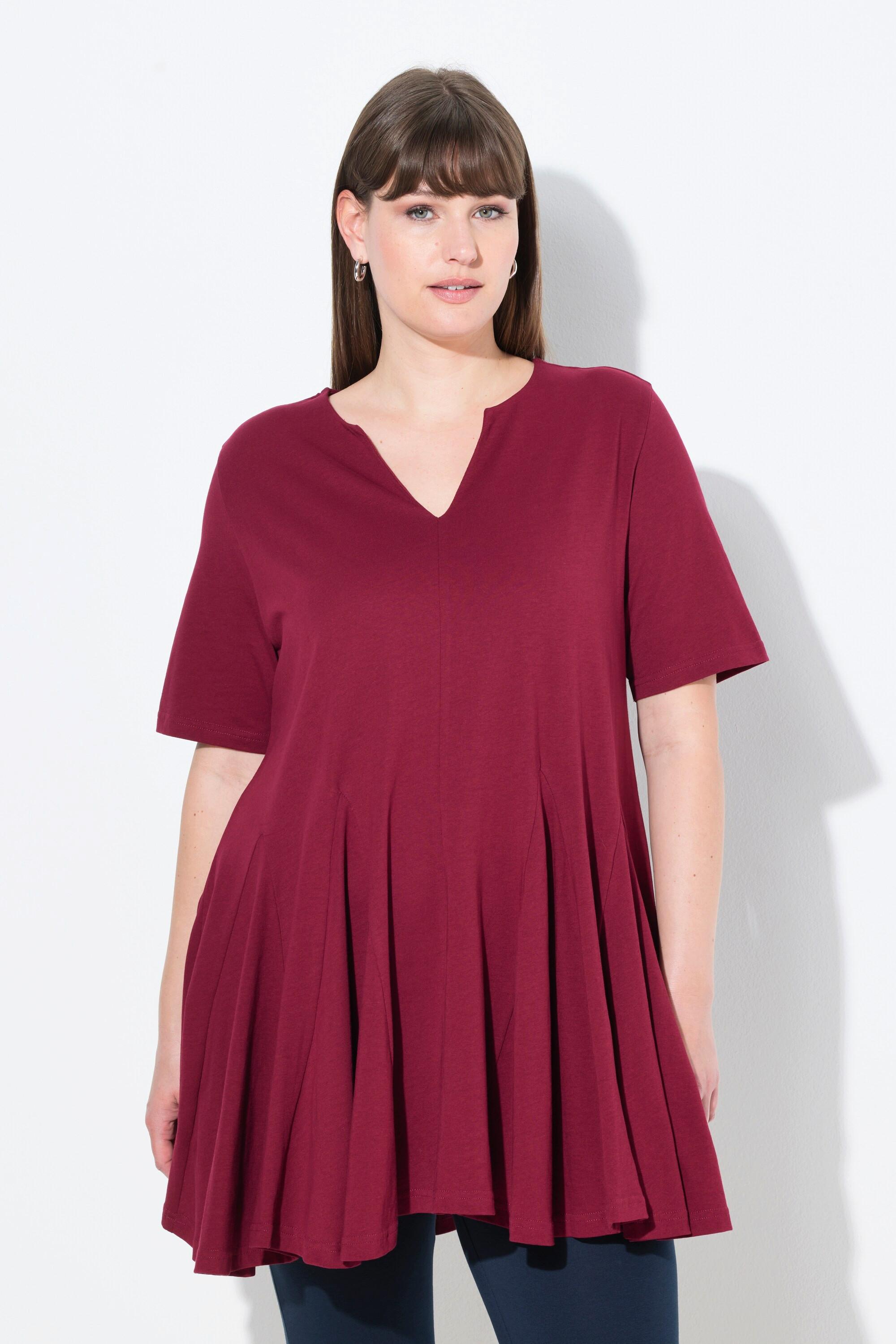 Ulla Popken T-Shirt Taglio Svasato Scollo a Tunica Mezze Maniche  