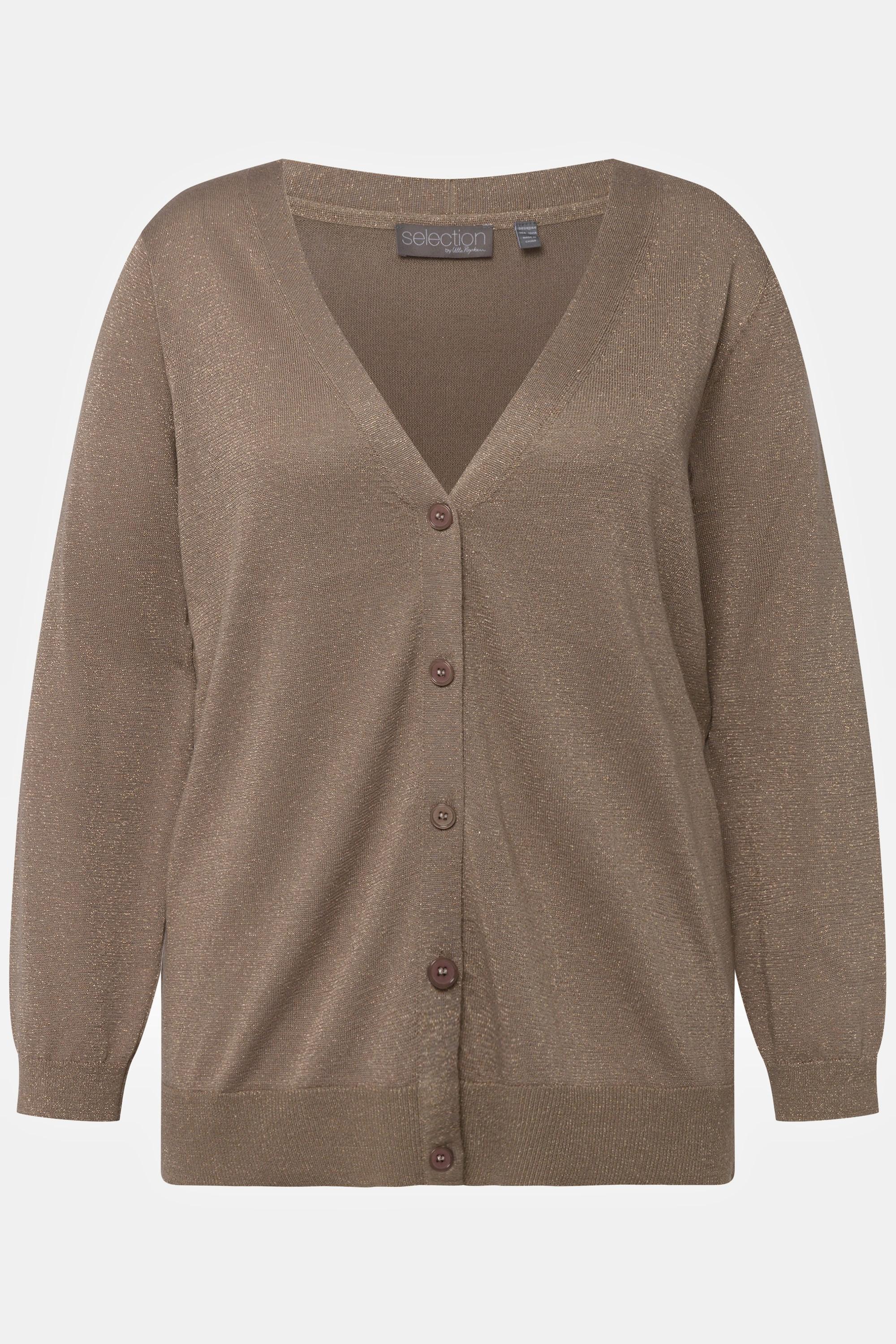 Ulla Popken  Cardigan, éclat métallisé, col en V, manches longues 