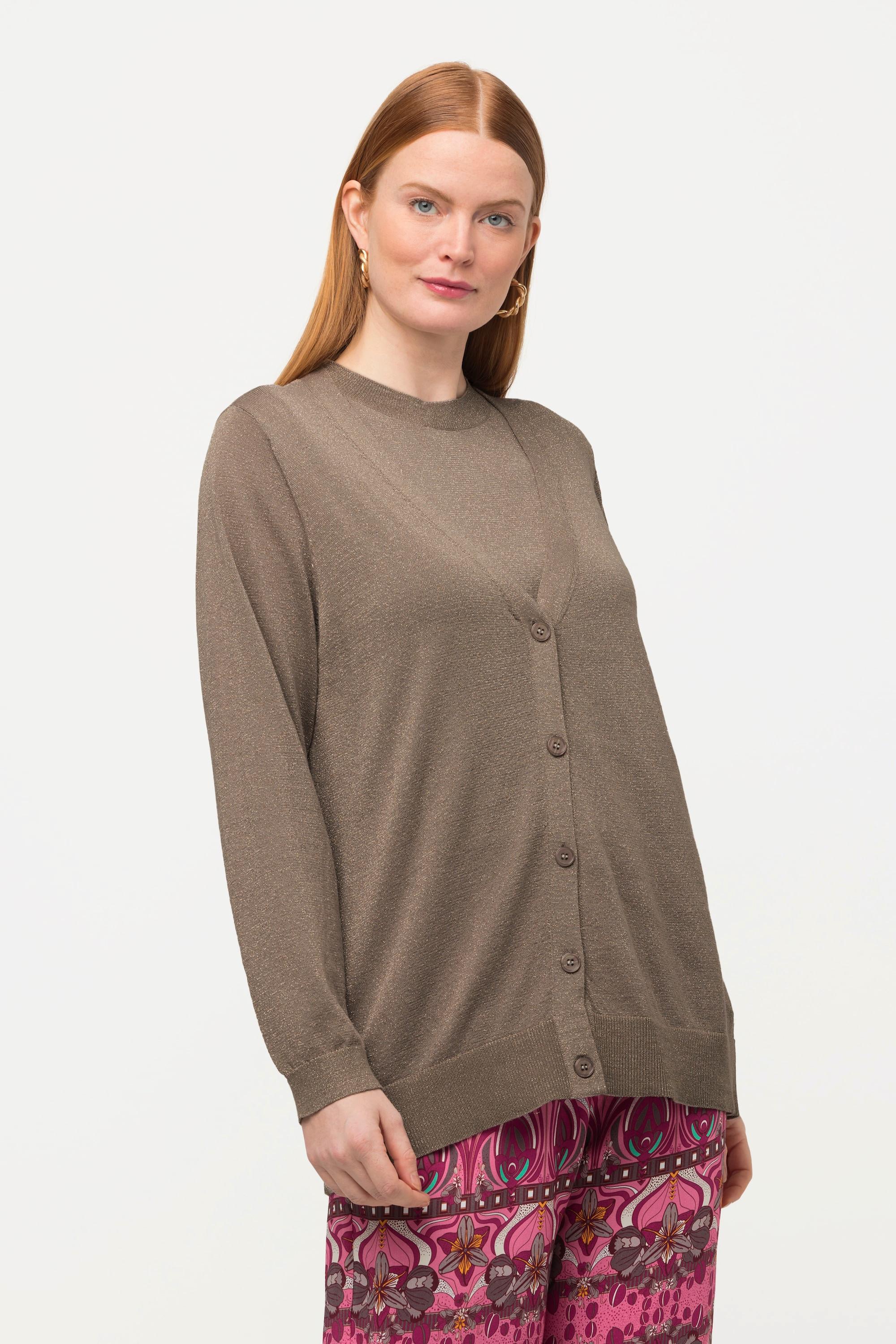 Ulla Popken  Cardigan, éclat métallisé, col en V, manches longues 