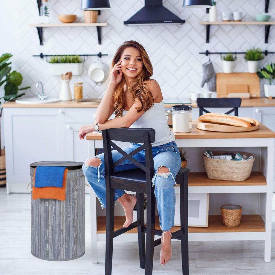 B2X Cesto portabiancheria in bambù con coperchio  