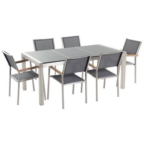 Beliani Ensemble de salle à manger de jardin pour 6 personnes en Granit Industriel GROSSETO  