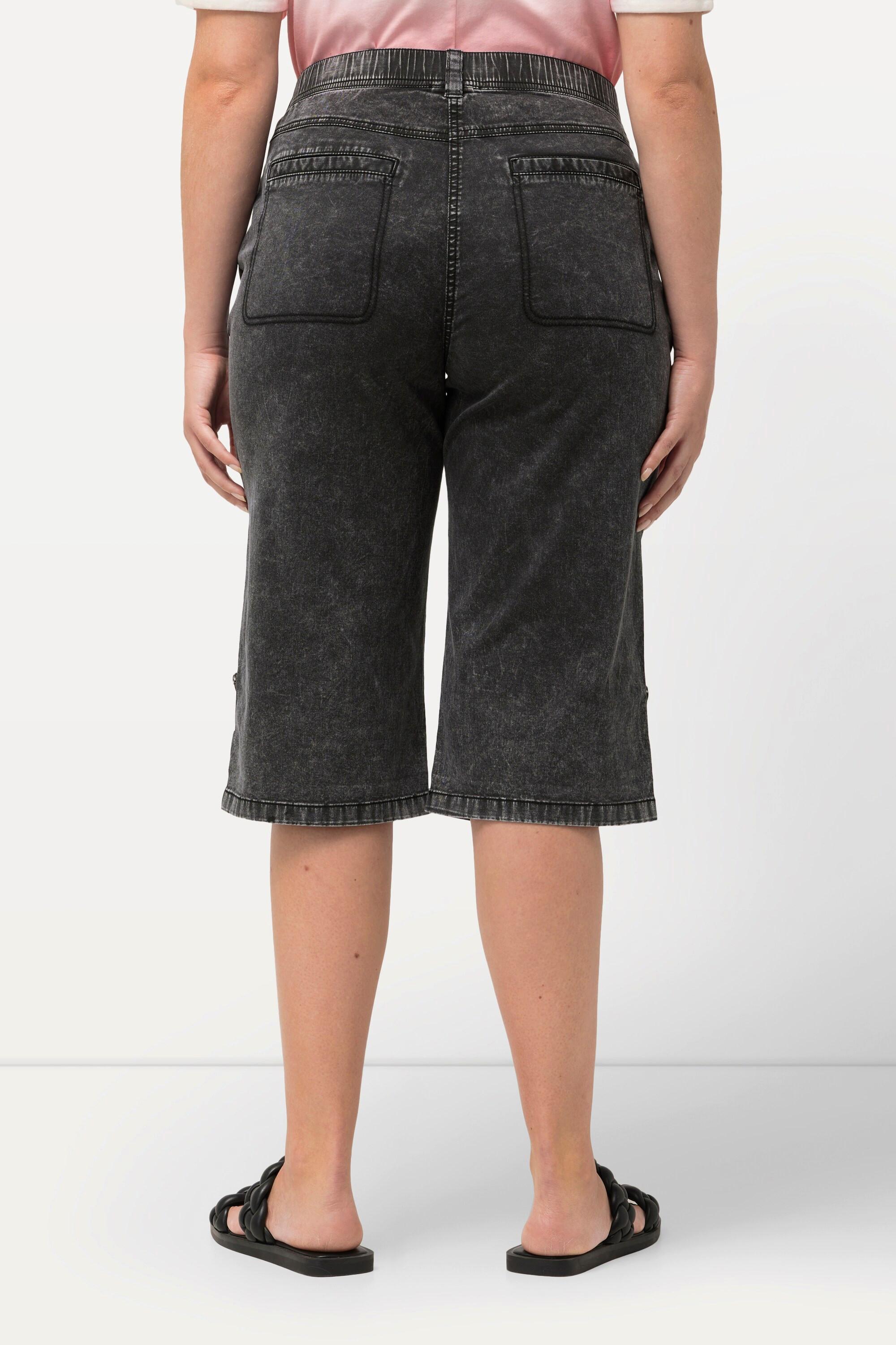 Ulla Popken Bermuda en Jean Used Look Jambe Droite Taille Élastique  