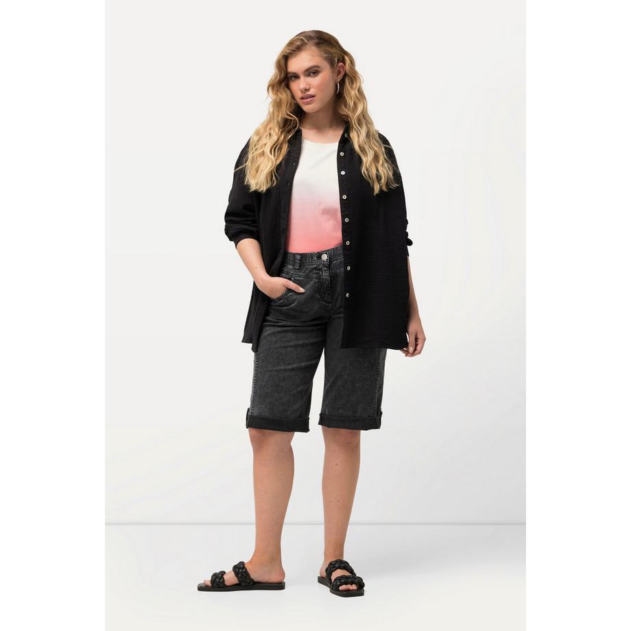 Ulla Popken Used Look Gerade Bein Jeans Bermuda Shorts Elastikbund  