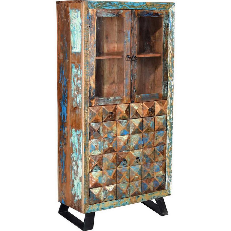 mutoni Armoire vitrine Diamond bois recyclé multicolore 90x180  