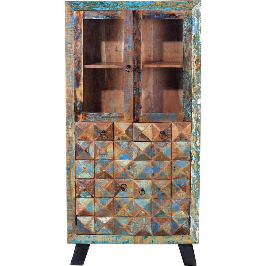 mutoni Armoire vitrine Diamond bois recyclé multicolore 90x180  