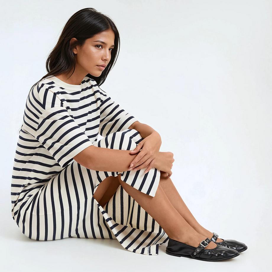 La Redoute Collections Robe longue jersey rayé boutonnage épaule  