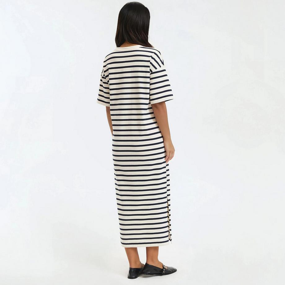 La Redoute Collections Robe longue jersey rayé boutonnage épaule  