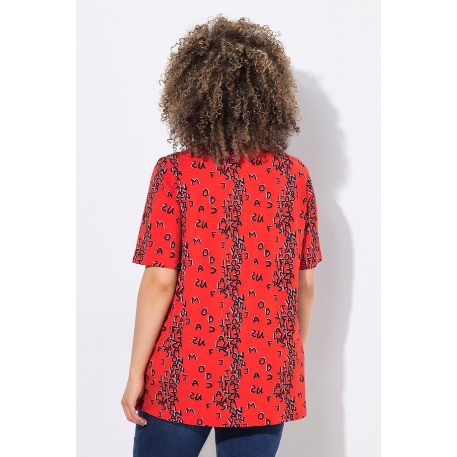 Ulla Popken Maglia Taglio Svasato Stampa Lettere Scollo V Mezze Maniche  