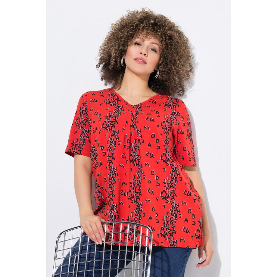 Ulla Popken Maglia Taglio Svasato Stampa Lettere Scollo V Mezze Maniche  