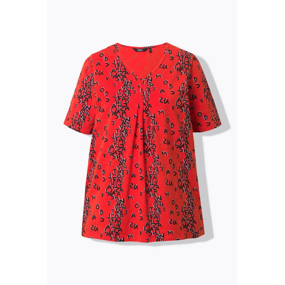 Ulla Popken Maglia Taglio Svasato Stampa Lettere Scollo V Mezze Maniche  