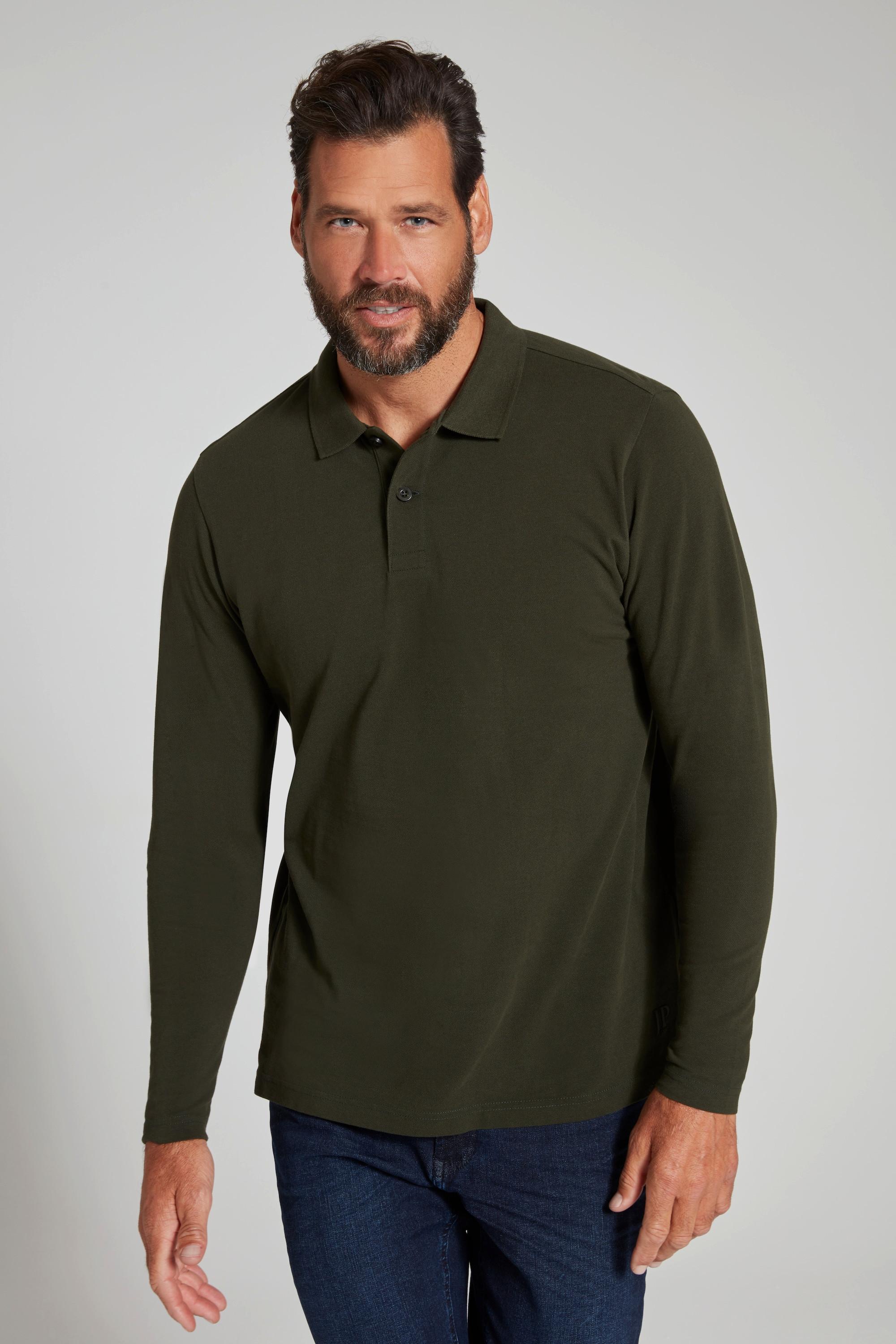 JP1880  Maglia basic in piqué con maniche lunghe e colletto polo, fino alla tg. 8XL 