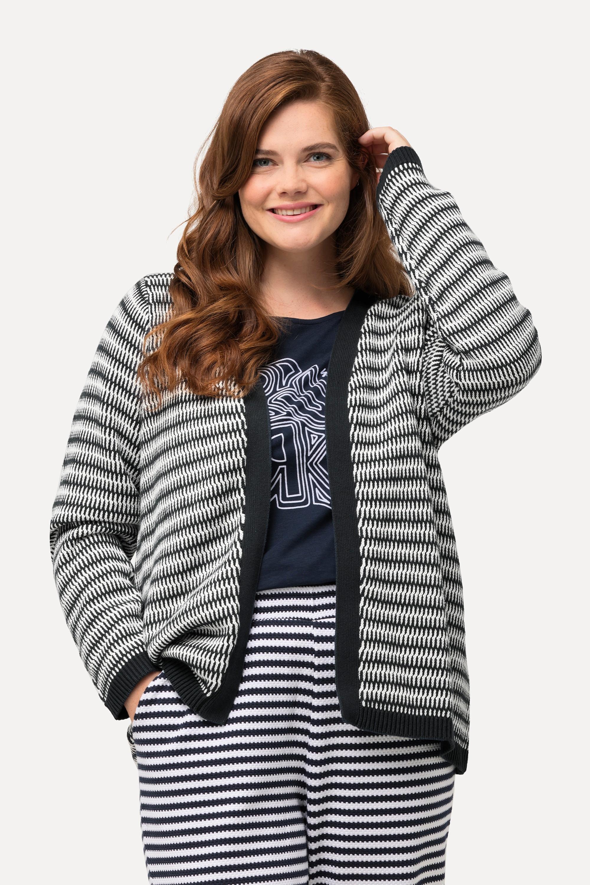 Ulla Popken  Strickjacke, Jacquard, V-Ausschnitt, Biobaumwolle 