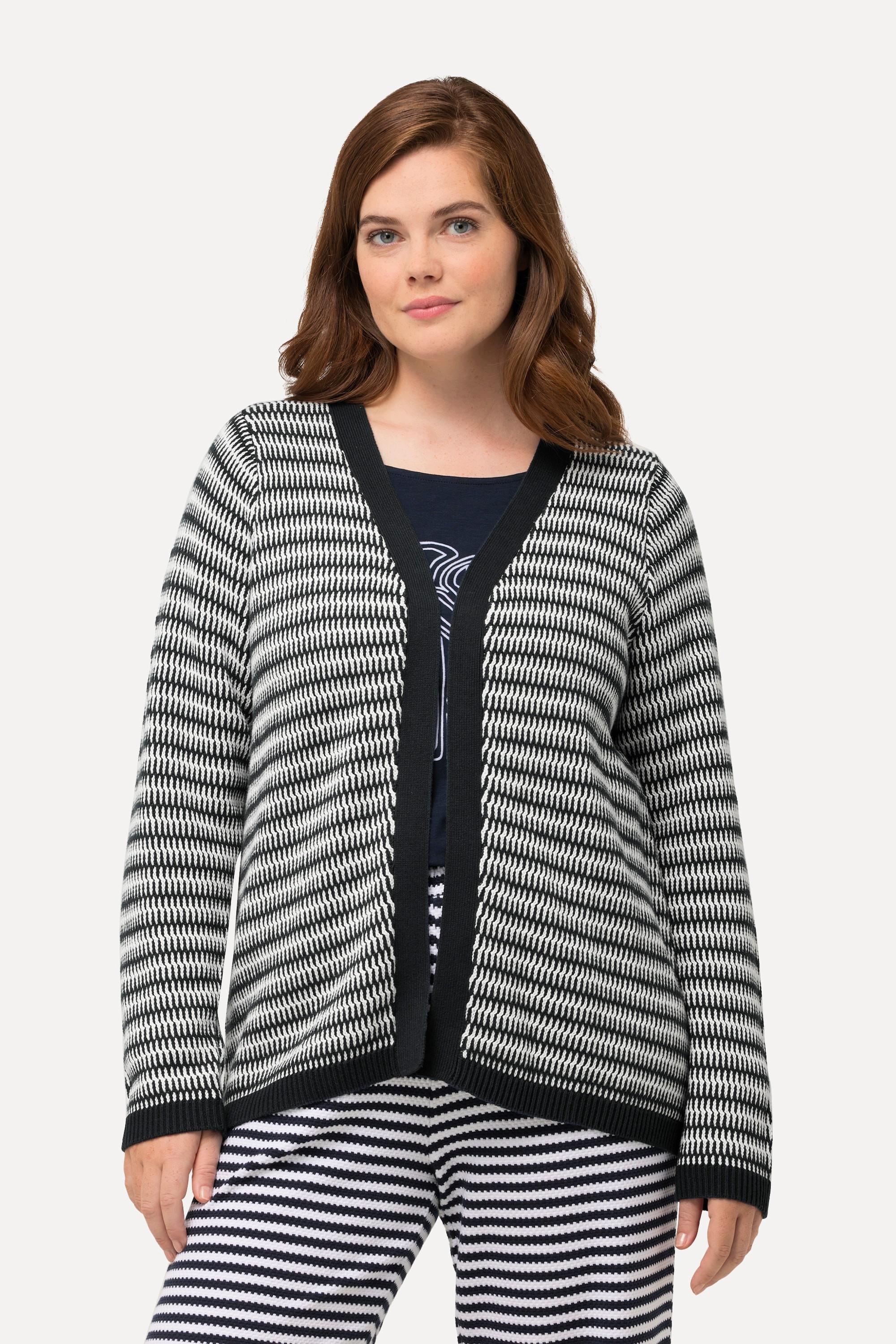 Ulla Popken  Strickjacke, Jacquard, V-Ausschnitt, Biobaumwolle 