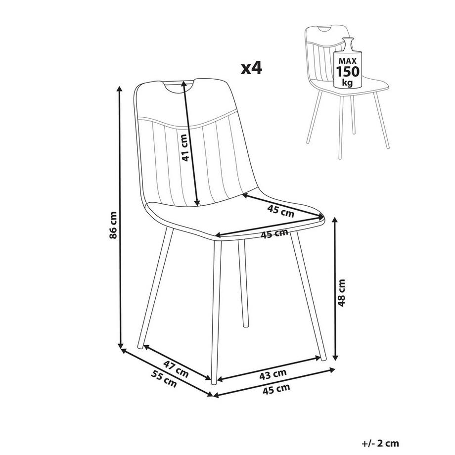 Beliani Lot de 4 chaises de salle à manger en Velours  ARGYLE  